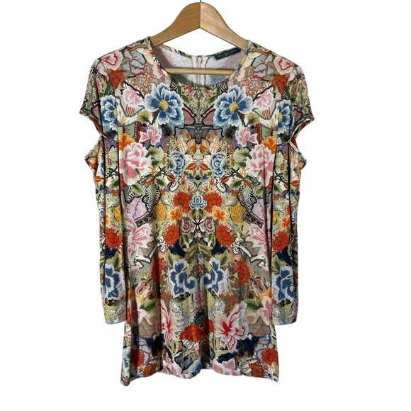 ALEXANDER MCQUEEN Slash Sleeve Kaleidoscope Floral Print Top - Picture 3 of 15